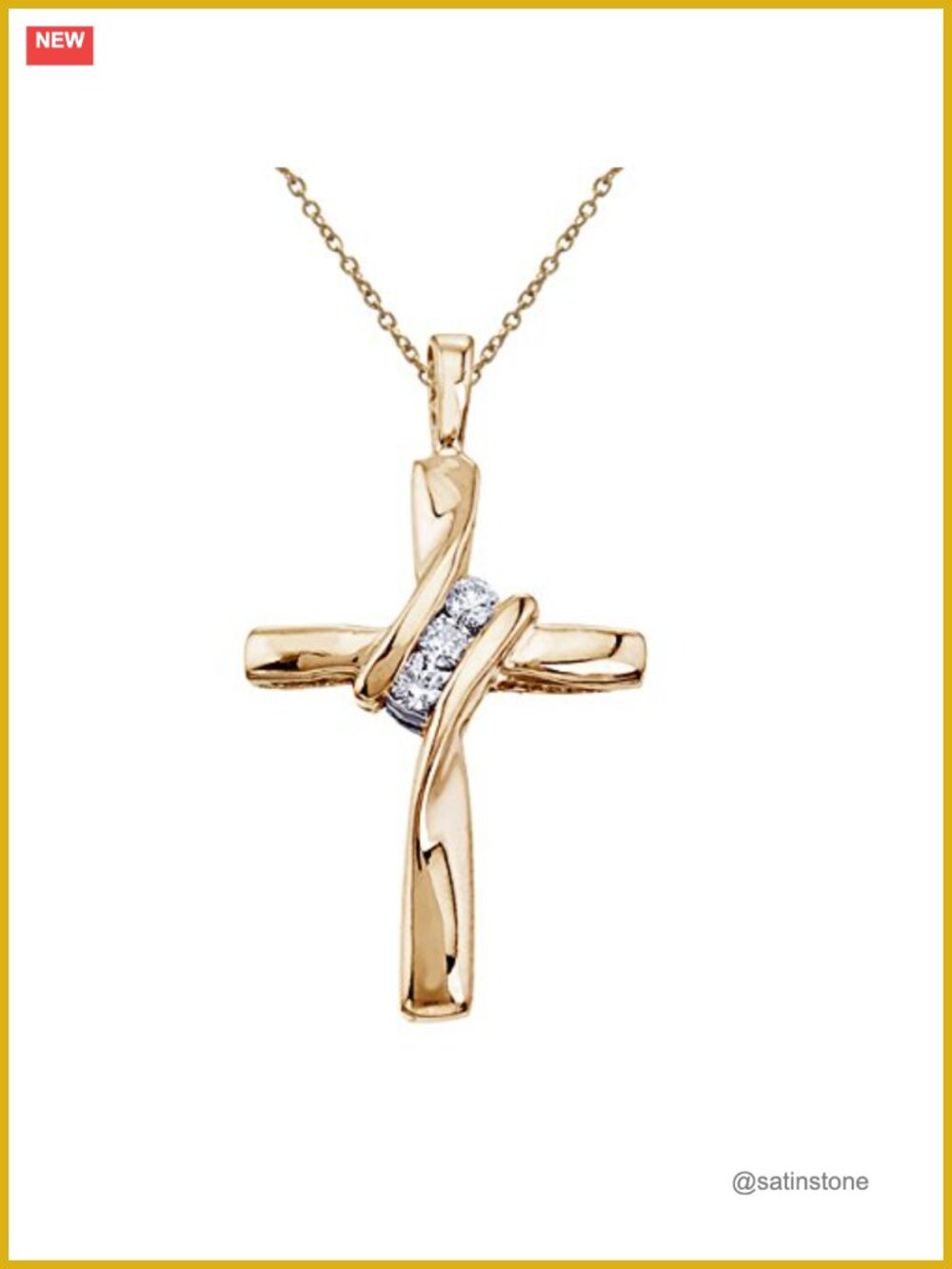 10k Yellow Gold Diamond Cross Pendant Necklace with 18 Inch Chain